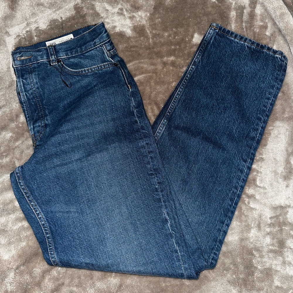 Zara Women's Straight Leg Jeans - Dark Blue